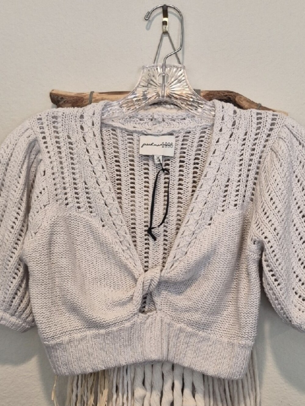 Freshman 1996 Cropped Peekaboo Knotted Detail Short Sleeve Knitted Sweater, XS - Picture 1 of 8